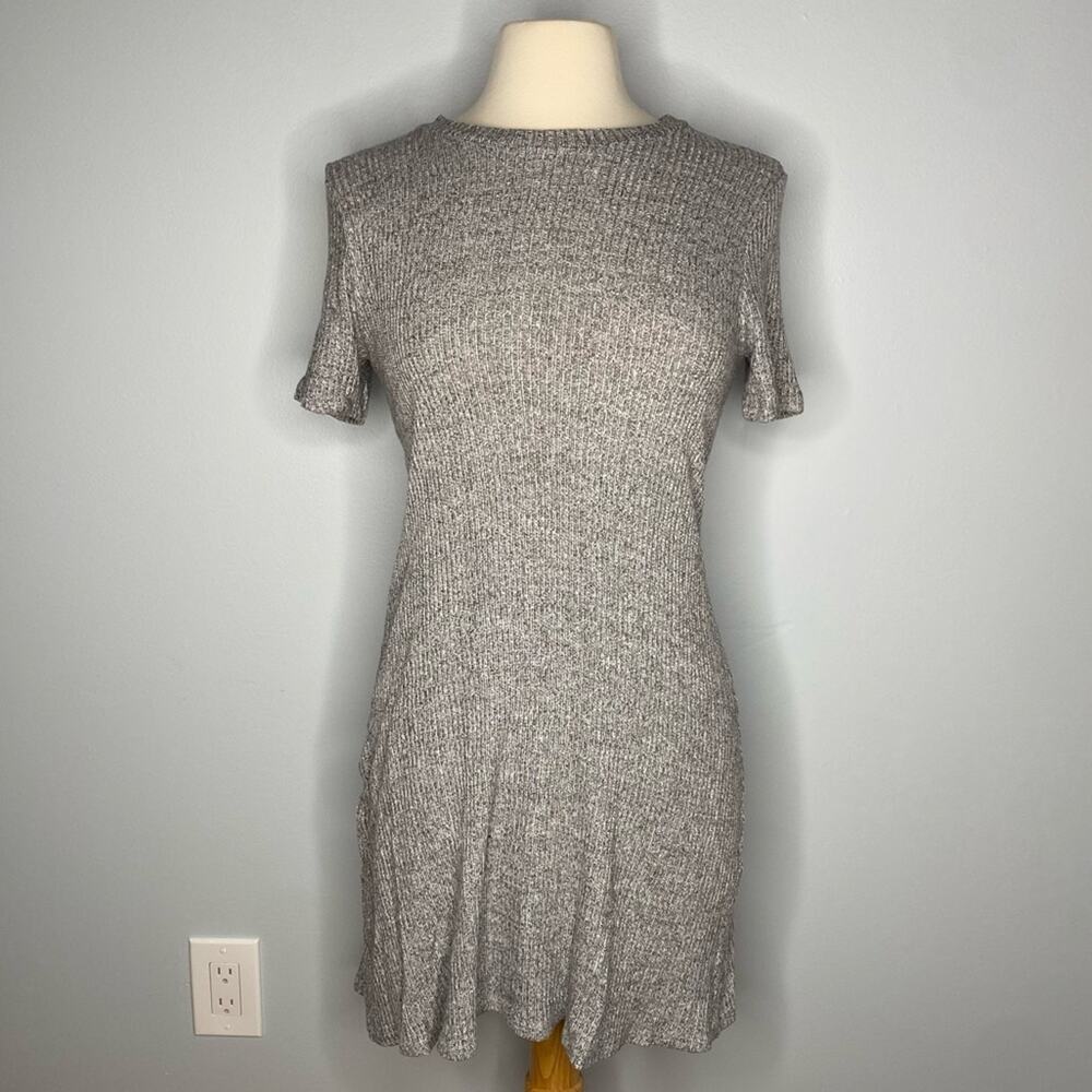 Grey Knit Textured Short Sleeve TShirt Dress K3